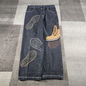Vintage Y2K Raw Blue Jeans Mens Size 36X31‎ Black Denim Embroidered Tims Baggy